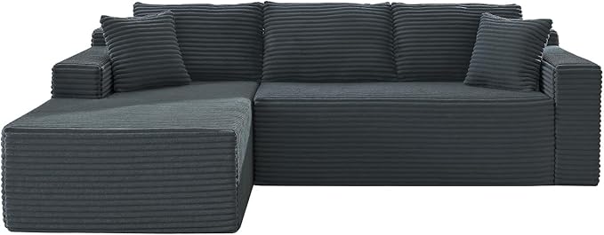 105 Inch Cloud Sectional Couch,Modern Modular Sectional Sofa with Deep Seat,Corduroy Boneless Couches with L-Shape Chaise for Living Room Bedroom,No Assembly Required (Dark Grey, Left Facing Chaise)