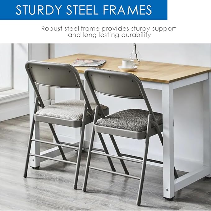 EZONE (4pcs Fabric Folding Chairs with Padded Cushion Backrest Metal Steel Foldable Chair Portable Lightweight Foam Padded Fold Chair (4, Fabric - White)