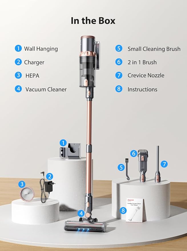 Vacuum Cleaners, 45KPa Powerful Suction Cordless Vacuum Cleaner with LED Touch Display, 60mins Runtime Lightweight Stick Vacuums,Handheld Vacuums for Home, Pet Hair