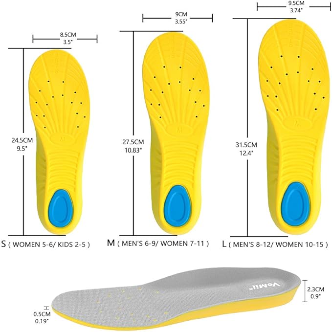 Shoe Insoles for Kids and Women, Memory Foam Insoles, Comfortable Sports Shoe Inserts for Shock Absorption and Relieve Foot Pain, Plantar Fasciitis Arch Support Insoles, S(Women 5-6/ Kids 2-5) Gray
