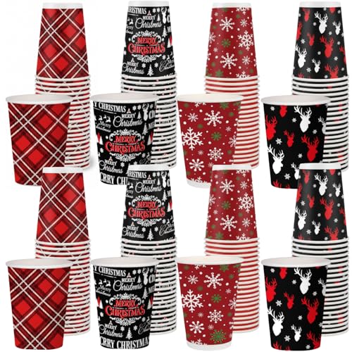 FoldTier 240 Set 9 oz Christmas Hot Cocoa Paper Cups Bulk Disposable Paper Coffee Tea Cups with Straws Christmas Hot Choco...