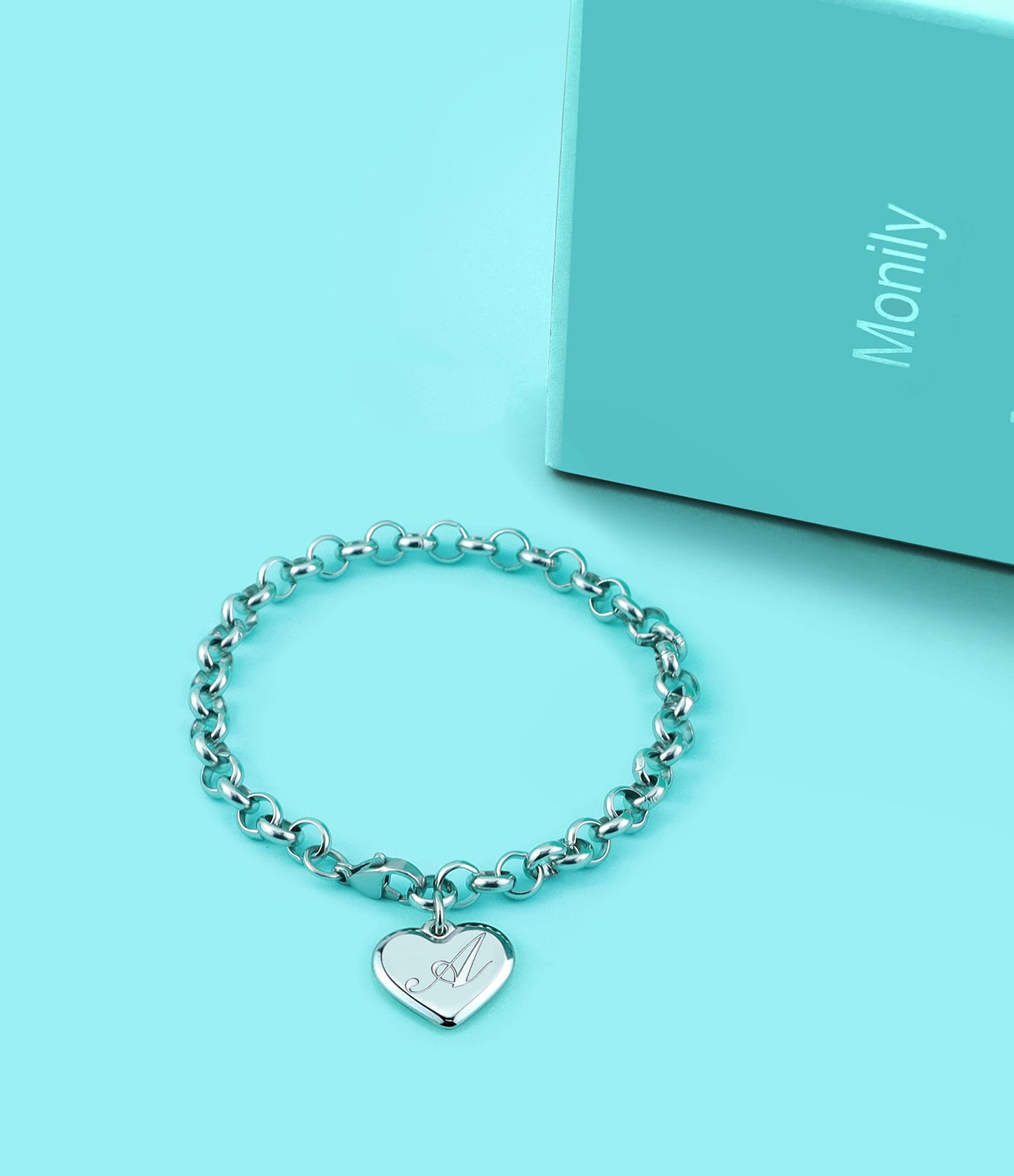 Monily Initial Charm Bracelets for Women Stainless Steel Charm Bracelets for Women Letters F Alphabet Heart Bracelet Jewelry Gif
