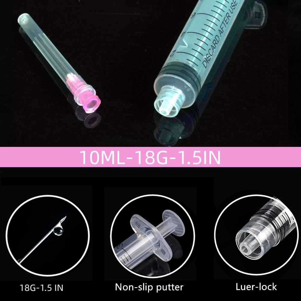 5 Pack 10ml 18 Gauge - Luer Lock 1ml 2.5ml 3ml 5ml 10ml 20ml with 25Ga, 23Ga, 22Ga, 21Ga, 18Ga Lab Consumables(Individually Sealed Wrapped)