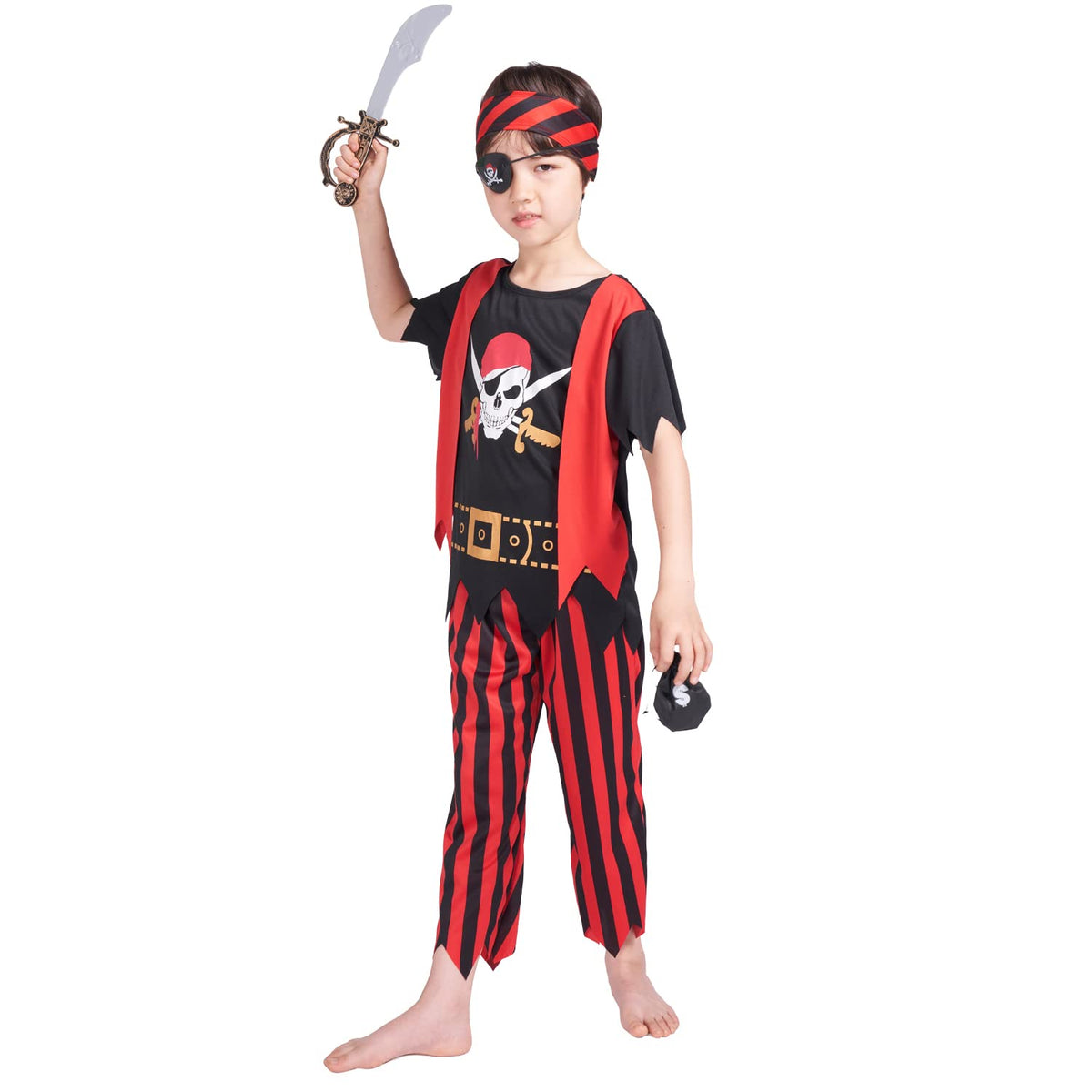 Wizland Children's Pirate Costume 8pcs Deluxe Pirate Costume for kids 5-6years