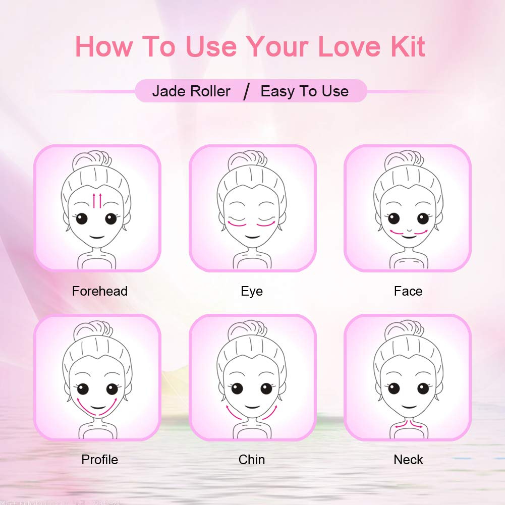 ZS ZESHIN 2 Pack Jade Facial Roller & Rose Quartz Face Roller for Wrinkles and Puffiness, Natural Jade Stone Face Massager Rolle