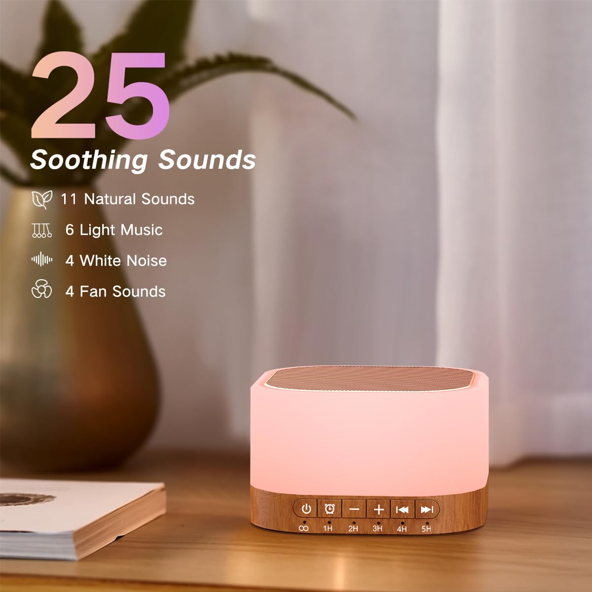 SleeZOO Sound Machine White Noise Machine with 25 Soothing Sounds 12 Colors Light with 10 Adjustable Levels 32 Adjustable Volumes 5 Timers Portable Sleep Machine for Adults Kids Baby (Wood)