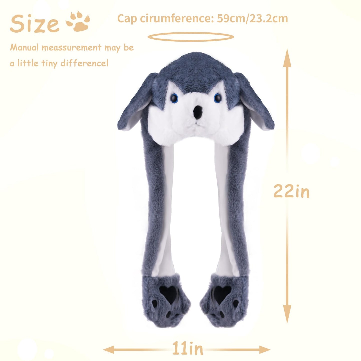 CICITOYWO Funny Plush Animal Hat Ear Moving Jumping Husky Cap for Kids Adults (Grey)