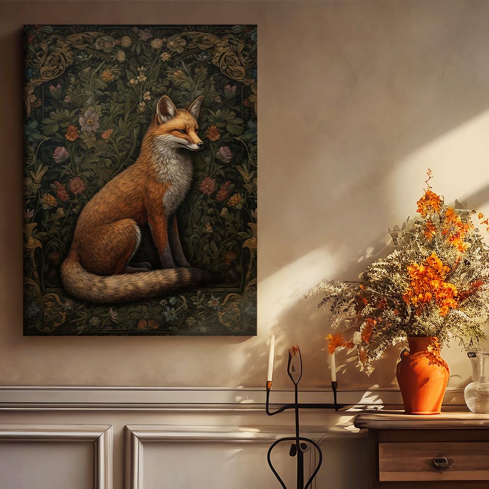 Fchen art William Morris Inspired Fox Art Print Painting Fox Print Art Nature Prints Rustic Large Gallery Art Abstract Illustrations Modern Art Decorative Nordic Rustic for Bedroom Office Kitchen
