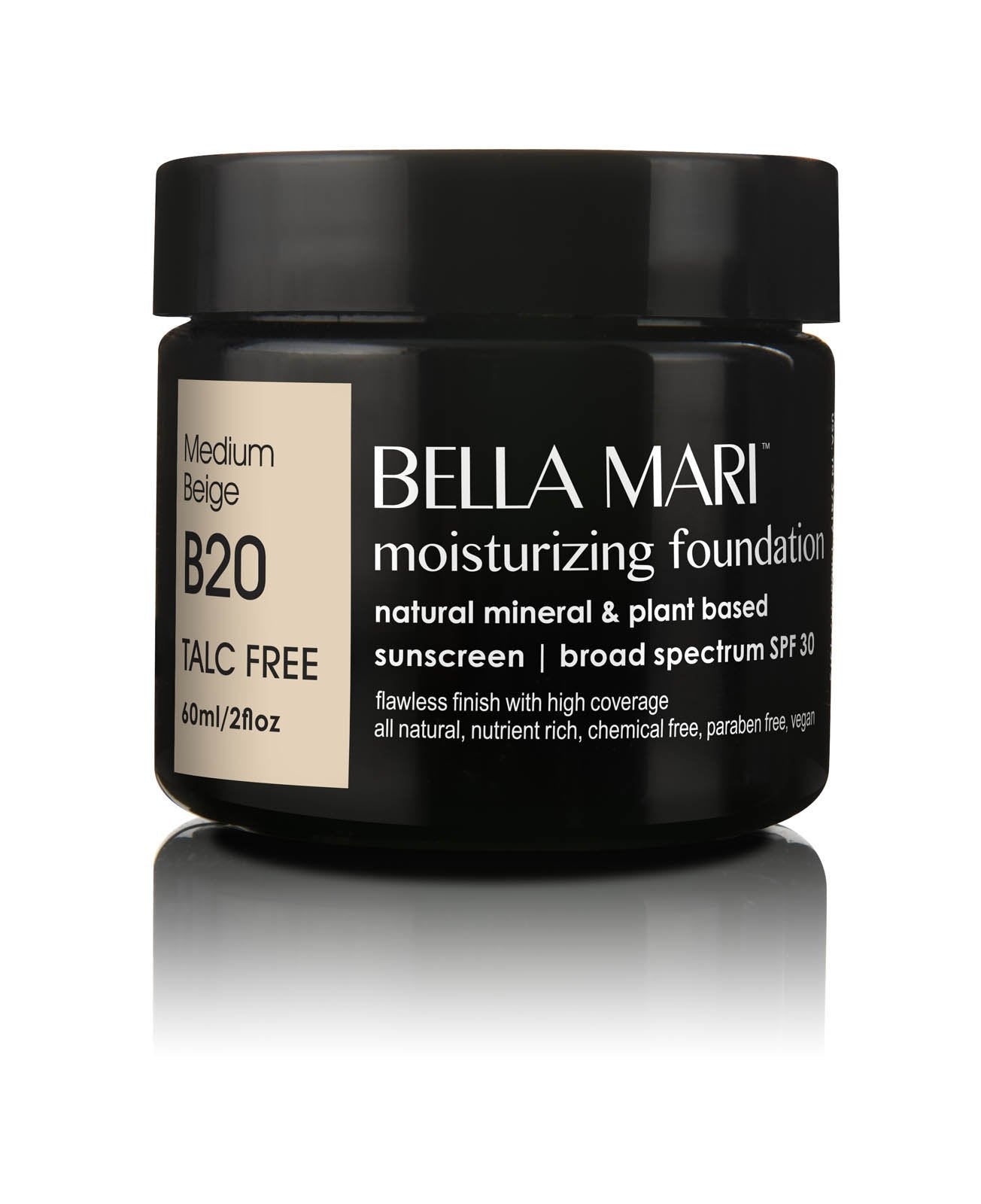 Bella Mari Natural Moisturizing Foundation, Medium Beige (B20); 2floz PBA-Free Plastic