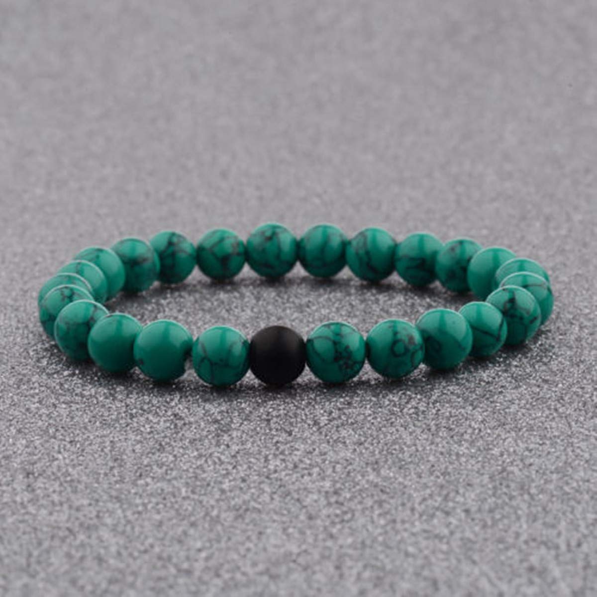 CNLQ Long Distance Bracelets For Lovers Couples Matching Gift Matte Agate 8mm Bead Stone (Elastic Red) (Elastic Green2)