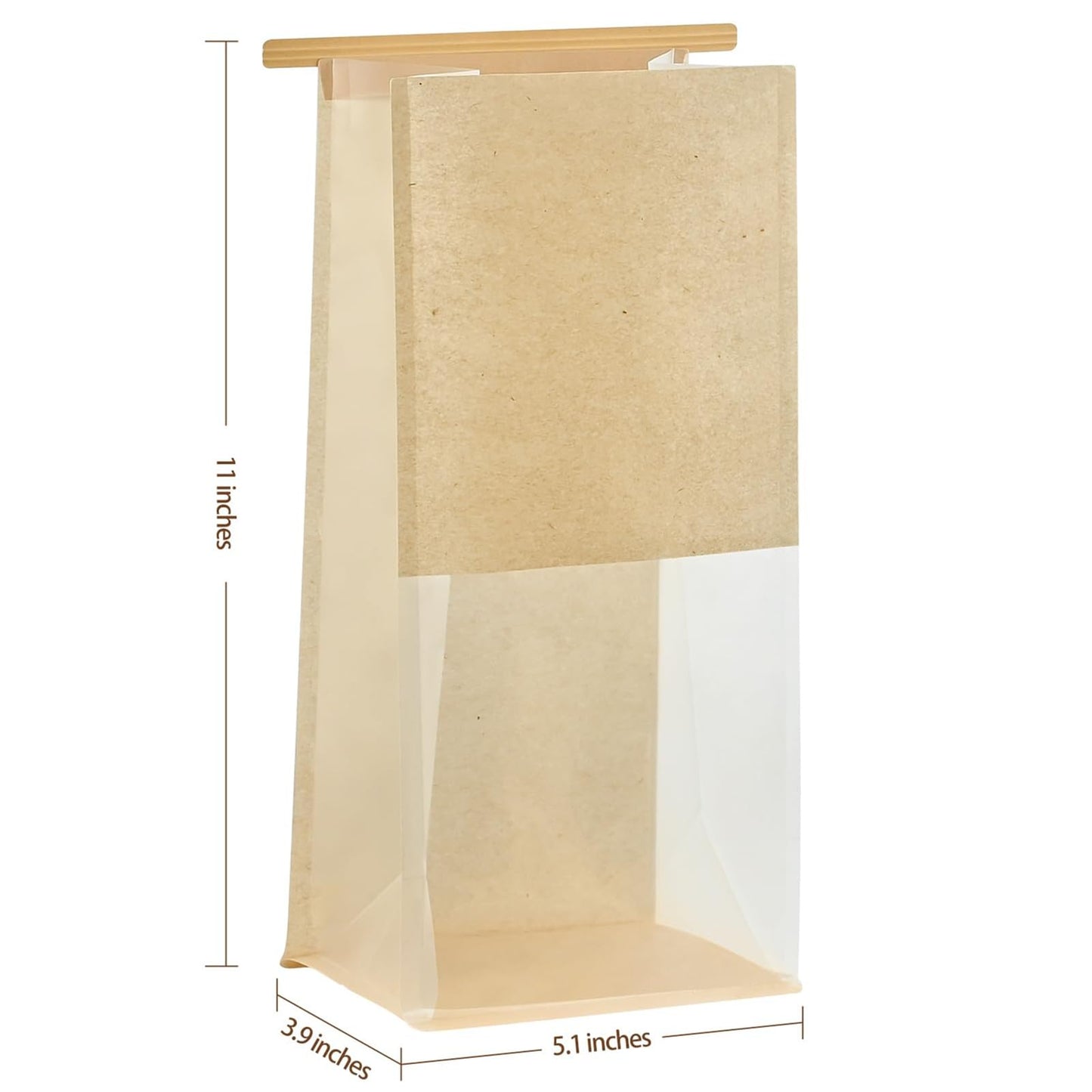 Ohuimrt 50 PCS Bread Bags for Homemade Breads, 11 x 5.1 x 3.9 Inches Brown Kraft Paper Bakery Bags with Tin Tie Tab Lock Sourdough Bread Bags with Window Baked Foods Packaging Storage