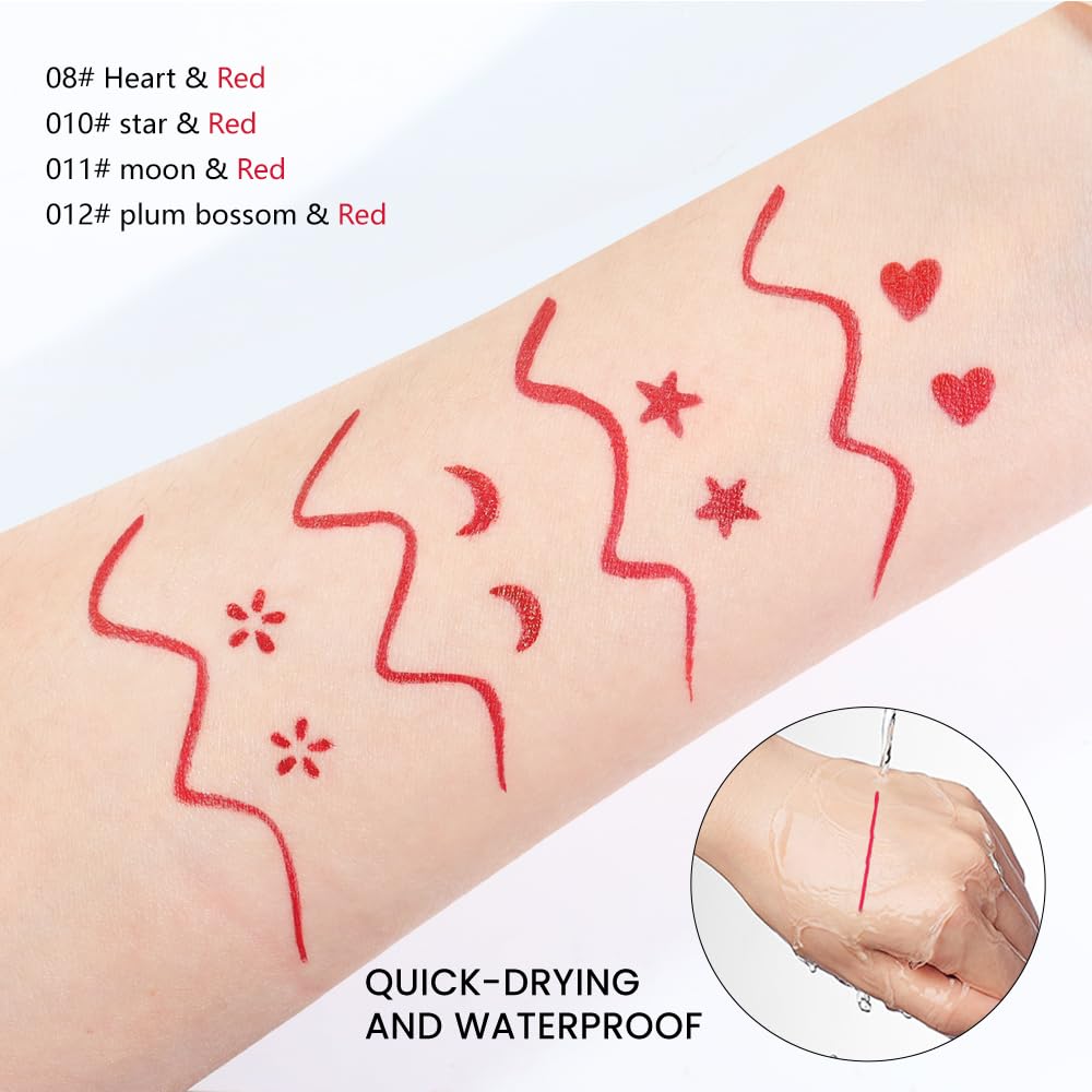 evpct 1Pcs 2-in-1 Red Colored Winged Eyeliners Stamp, Red Flower Face Stamps Makeup, Waterproof Eyeliner Eye Stamp Liners Tool S