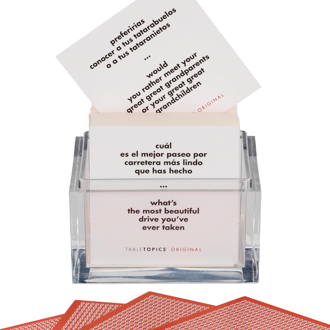 TableTopics Original En Espanol Question Card Game - 135 Spanish/English Conversation Starter Cards, Learn & Practice Spanish, Icebreakers for Adults, Bilingual
