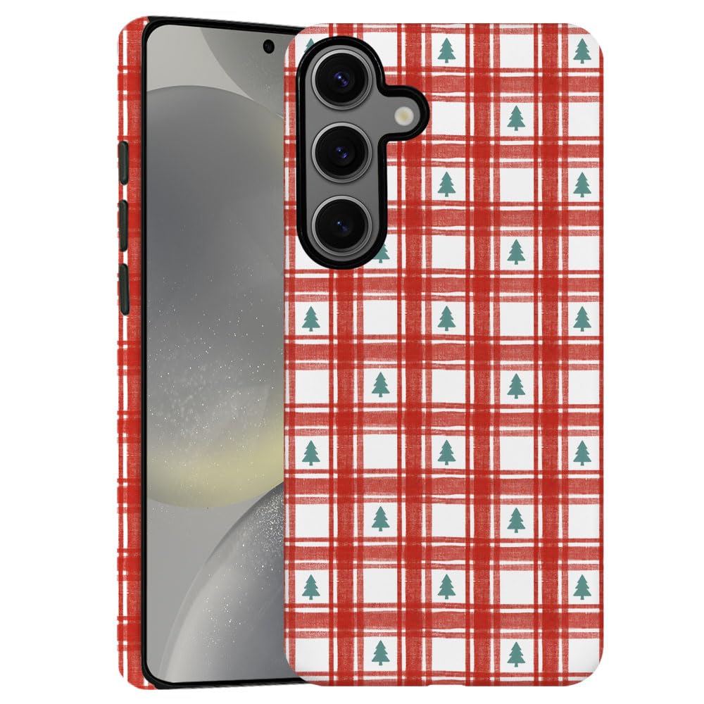 TnXee Case for Samsung Galaxy S23 FE,Christmas Tree Red Gingham Pattern Phone Case Drop Resistant Frosted 2 in 1 Solid Dual-Laye