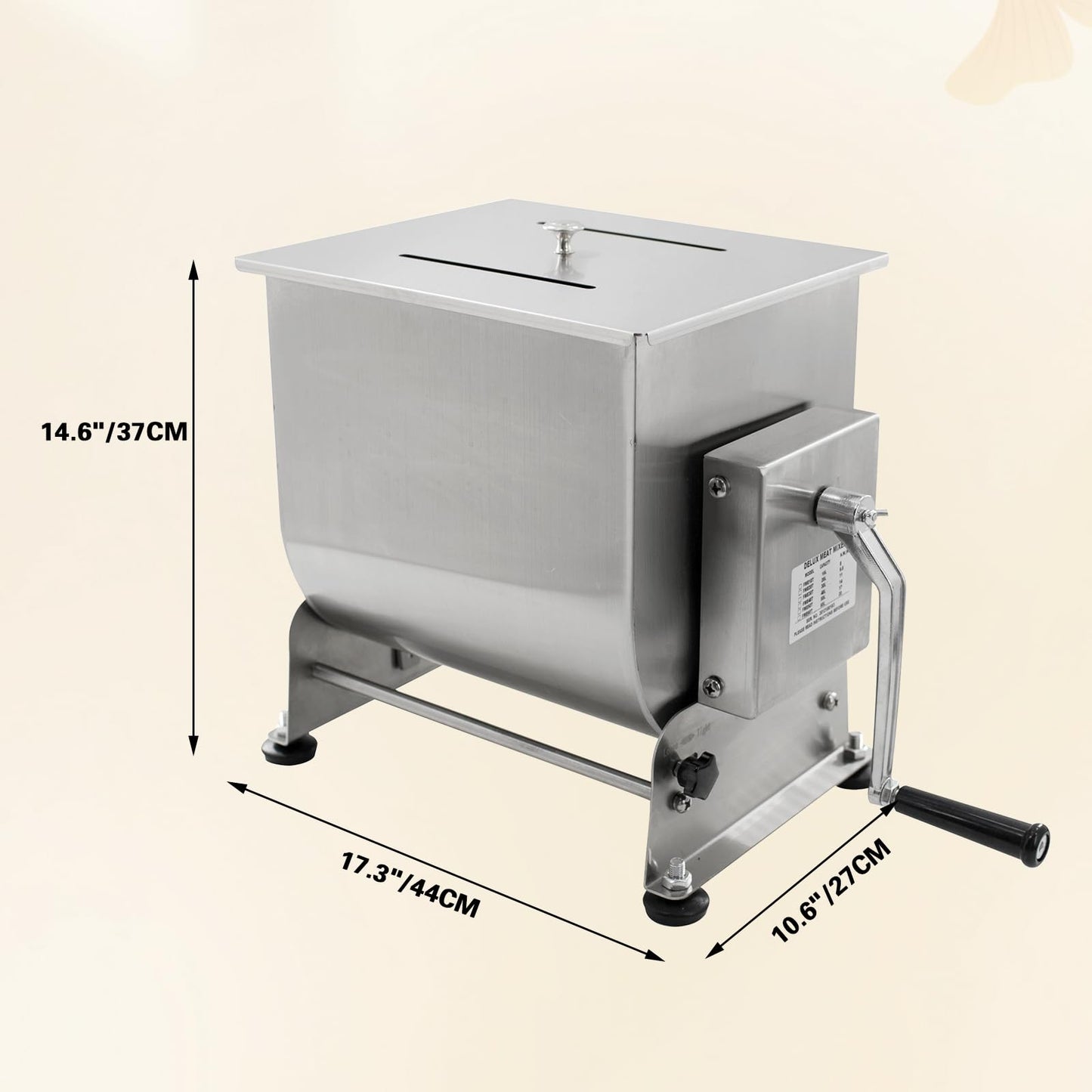 CLIVIA Manual Meat Mixer, 15 Pound Capacity Tilt Tank Meat Mixer for Sausage, Stainless Steel 15lbs/7.5L Sausage Mixer Food Processer for Meat, Vegetable, Burger, Dumplings