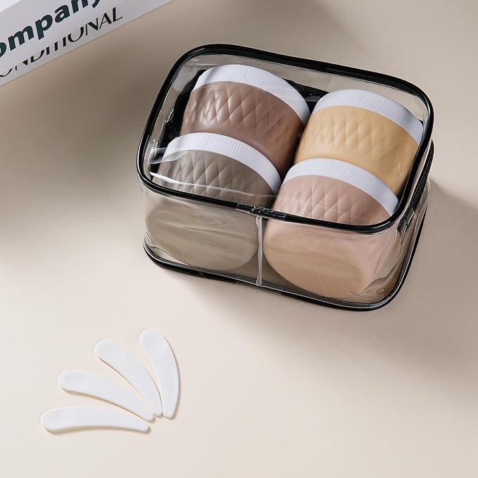 Travel Containers for Toiletries, Silicone Cream Jars BPA-Free, TSA Approved 3oz Travel Size Containers, Leak-proof Silicone Jars with Lid for Cosmetic Face Hand Body Cream (4 Pack)
