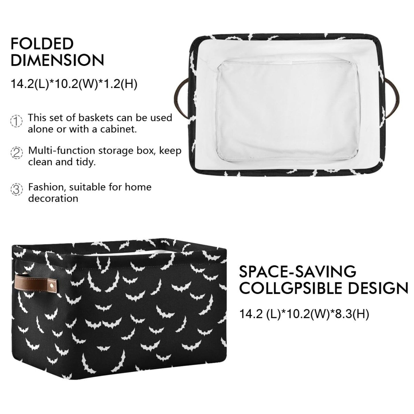 XUWU Storage Basket Bin Bats Halloween Goth Organizer Basket Collapsible Shelf Basket Cube with handle for Nursery Bedroom Bathroom