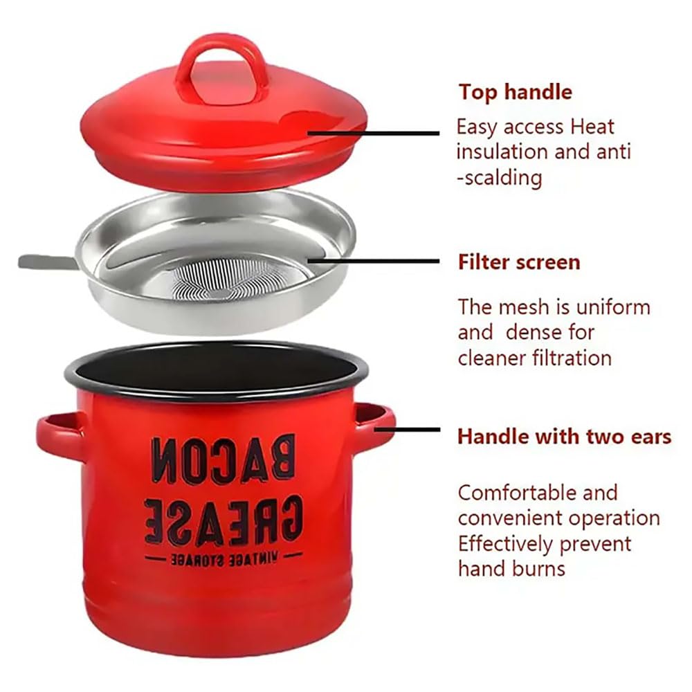2026 New Bacon Grease Container with Strainer and Food-Grade Silicone Spatula, 46 Oz Grease Trap Jar, Greases Saver for Kitchen, Enamel Oil Can for Cooking/Frying/Baking (Blue)