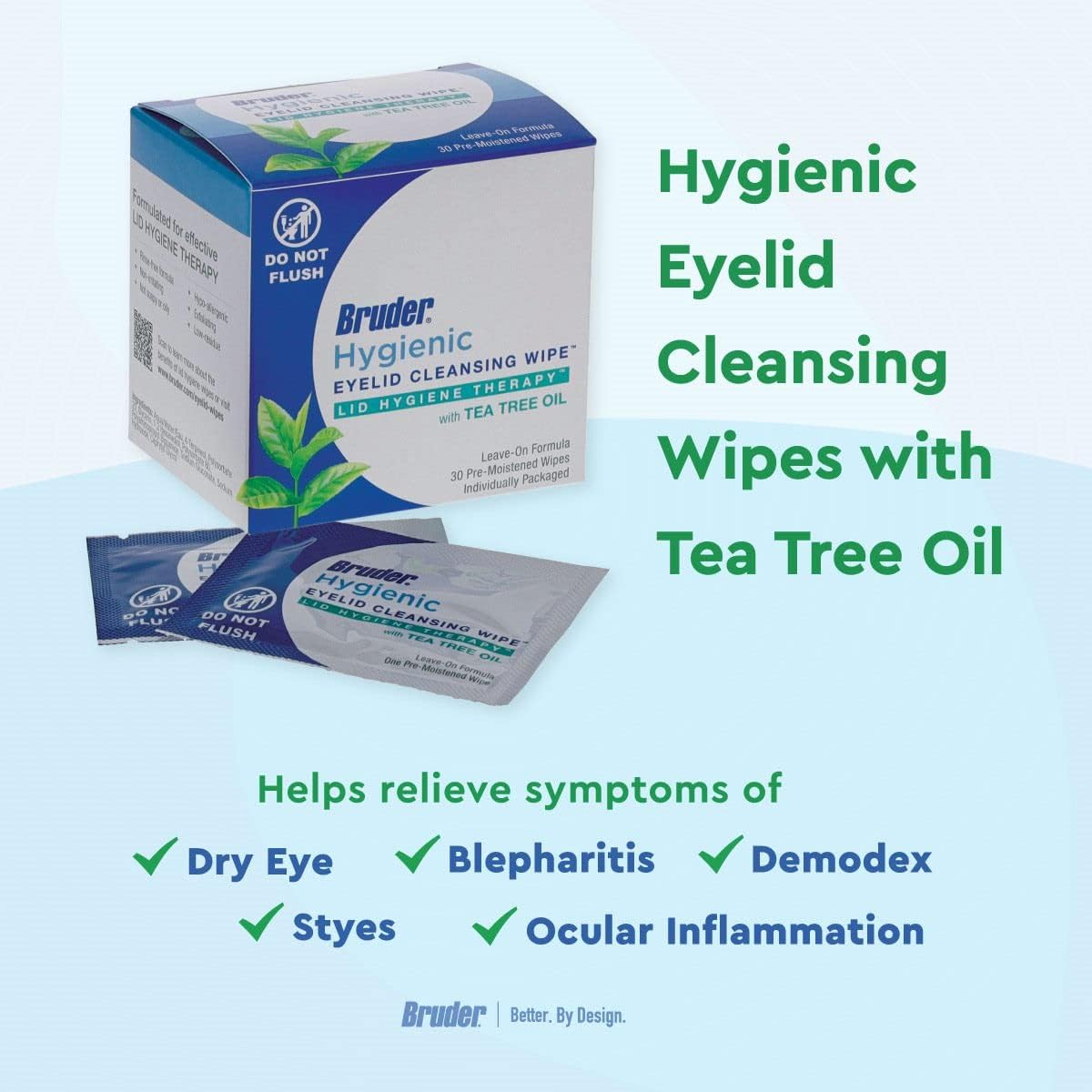 Hygienic Eyelid Cleansing Wipes with Tea Tree Oil 30 Count Box (Pack of 3) l Relief from Demodex l Pre-Moistened, Rinse-Free Exf