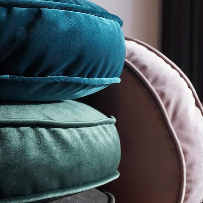YIUOR Velvet Floor Pillows Round Chair Cushion Couch Throw Pillow Soft Pouf Seat Mattress Bean Bag for Reading Nook Play Room (25.6", Teal)