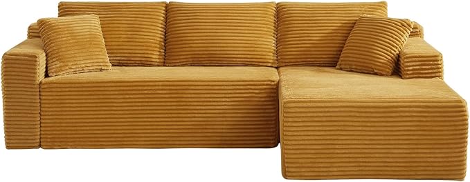 105 Inch Modular Sectional Sofa,Modern Cloud Sectional Couch with Deep Seat,Corduroy Boneless Couches with L-Shape Chaise for Living Room Bedroom,No Assembly Required (Yellow, Right Facing Chaise)