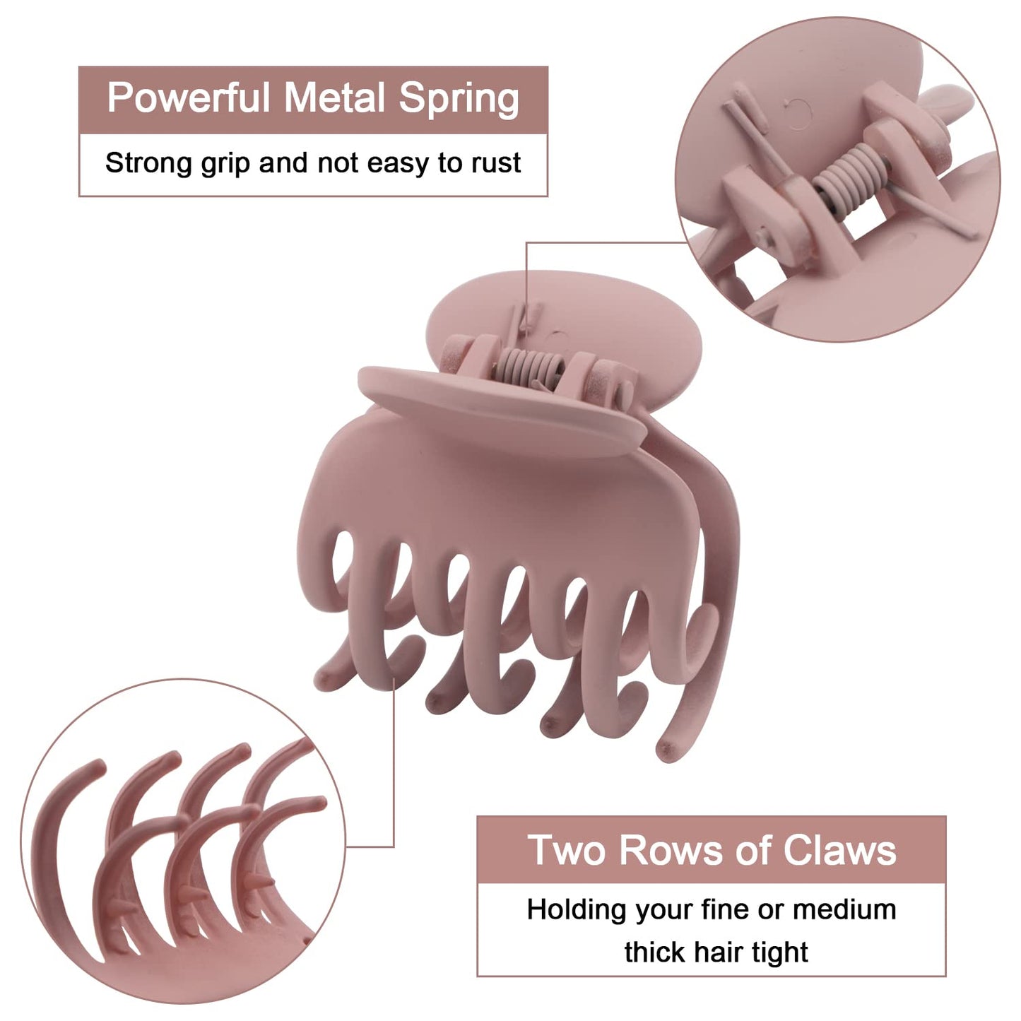 Medium Hair Clips for Thin Fine Hair, 1.5'' Small Claw Hair Clips for Women and Girls, Matte Double Row Jaw Clip Non Slip Hair C