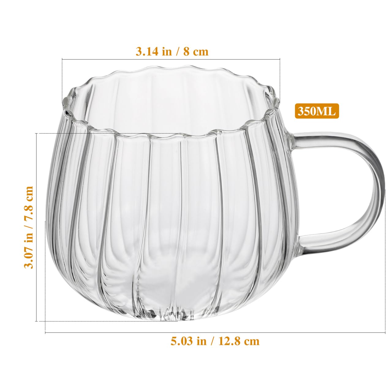 iplusmile 2Pcs 350Ml Heat-Resistant Transparent Glass Pumpkin Mugs for Coffee Milk and Breakfast - Stylish Drinkware for Home and Office