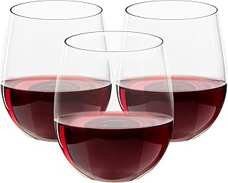 FOCUSLINE 32 Pack Plastic Wine Glasses Stemless, 12 Oz Crystal Clear Disposable Wine Cups, Reusable Plastic Wine Glasses f...