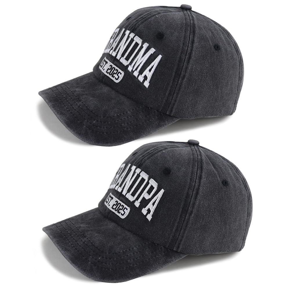 Grandpa and Grandma Est 2025 Hats for Men Women, New Grandparents Birthday Gifts for Baby Announcement, First Time Grandpa Grandma Baseball Cap Black