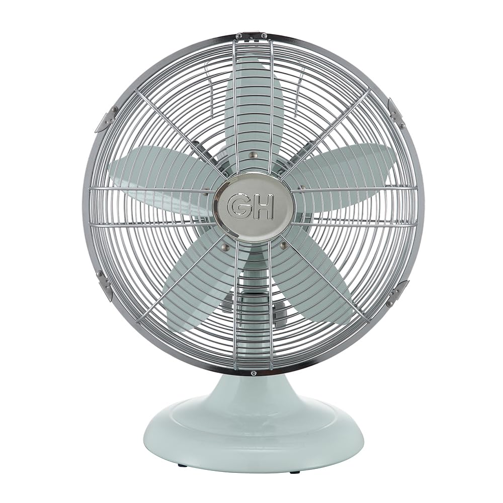 Good Housekeeping 92604 All-Metal 12 Retro Desk Office Table Fan with Wide Oscillation, 3-Speed Settings & Carrying Handle, Bree