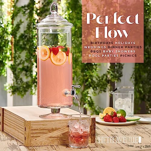 Fifth Avenue Crystal Beverage Dispenser for Countertop - 1 Gallon Large Glass Drink Dispenser w/Spigot & Lid - Party Drink...