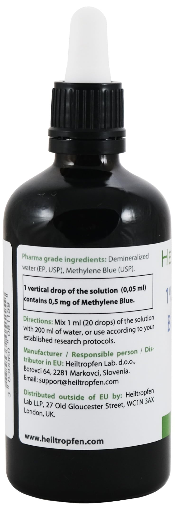 Methylene Blue 1% Solution 3.4 Fl Oz - 100 ml | Ultra High Purity | USP Pharma Grade Ingredients - Third-Party Tested | Formaldehyde Free | Glass Bottle | Heiltropfen®