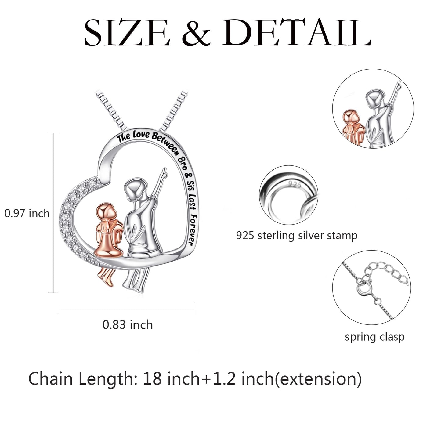 URMWMOO Gifts for Sister from Brother 925 Sterling Silver Brother and Sister Heart Pendant Necklace Jewelry Birthday Christmas Graduation Gifts for Women