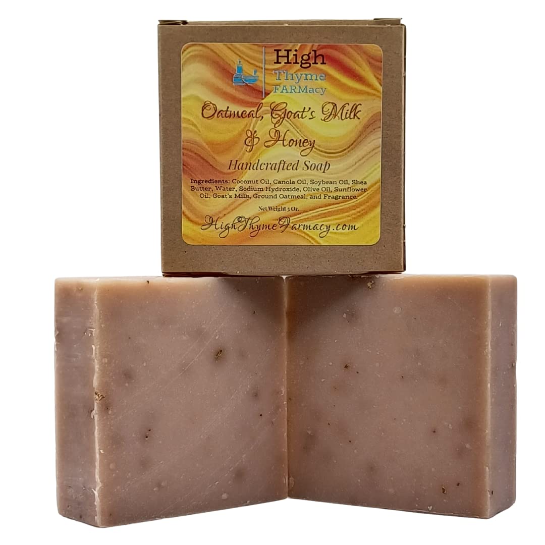 High Thyme FARMacy Oatmeal, Goat's Milk & Honey Handmade Soap - Exfoliating Goat Milk Soap - Dry Skin Remedy Goats Milk Soap - L