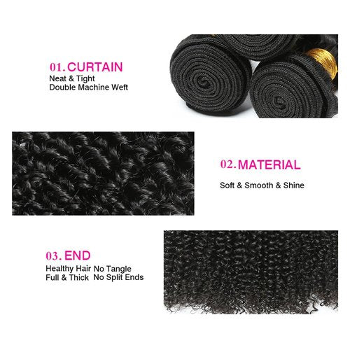 WuvuSnm Brazilian Kinky Curly Human Hair Bundles, 22-26 inch, 3 Bundles, Natural Black, Curly Wave, Sew-In Installation, Perfect for Black Women
