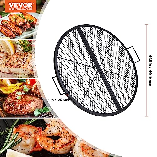 VEVOR X-Marks Fire Pit Grill Grate, Foldable Round Cooking Grate, Heavy Duty Steel Campfire BBQ Grill Grid with Handle and...