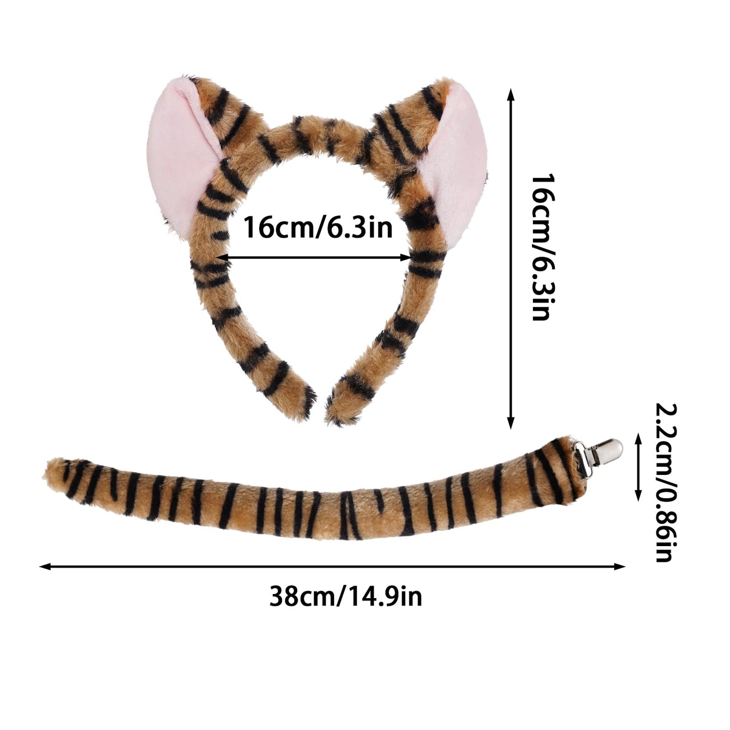 Pistha 6-Piece Furry Tiger Costume Set - Ears, Gloves, Leg Covers, Tail for Halloween, Carnival, Birthday Parties & Cosplay
