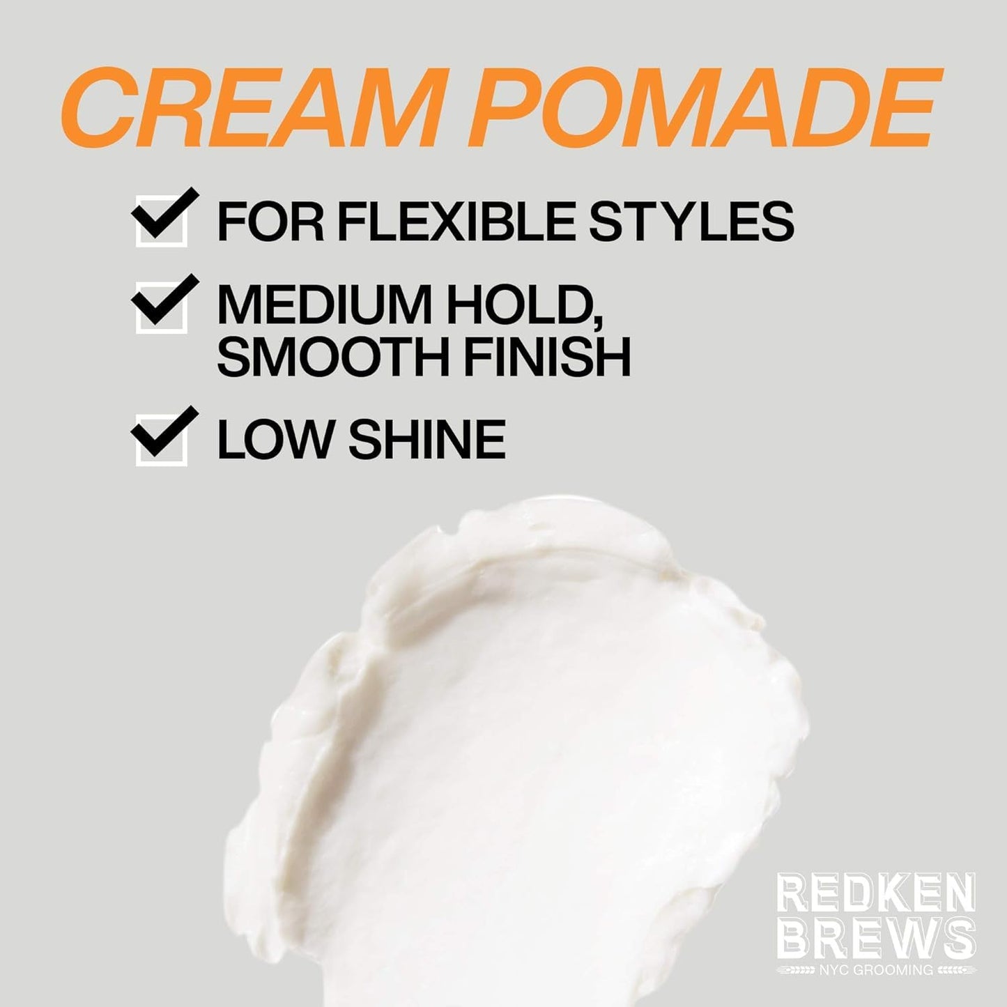 Redken Brews Cream Pomade For Men | Men's Hair Styling Pomade | Medium Hold | Natural, Smooth Finish With Low Shine | For All Me
