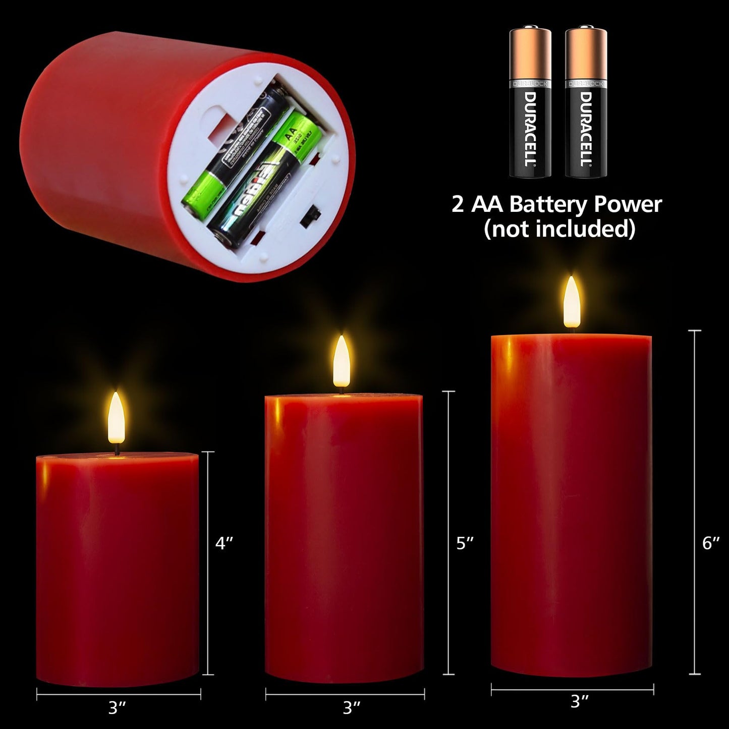 Eywamage Red Christmas Flameless Pillar Candles with Remote, Flickering Battery Operated LED Wax Candles Set of 3