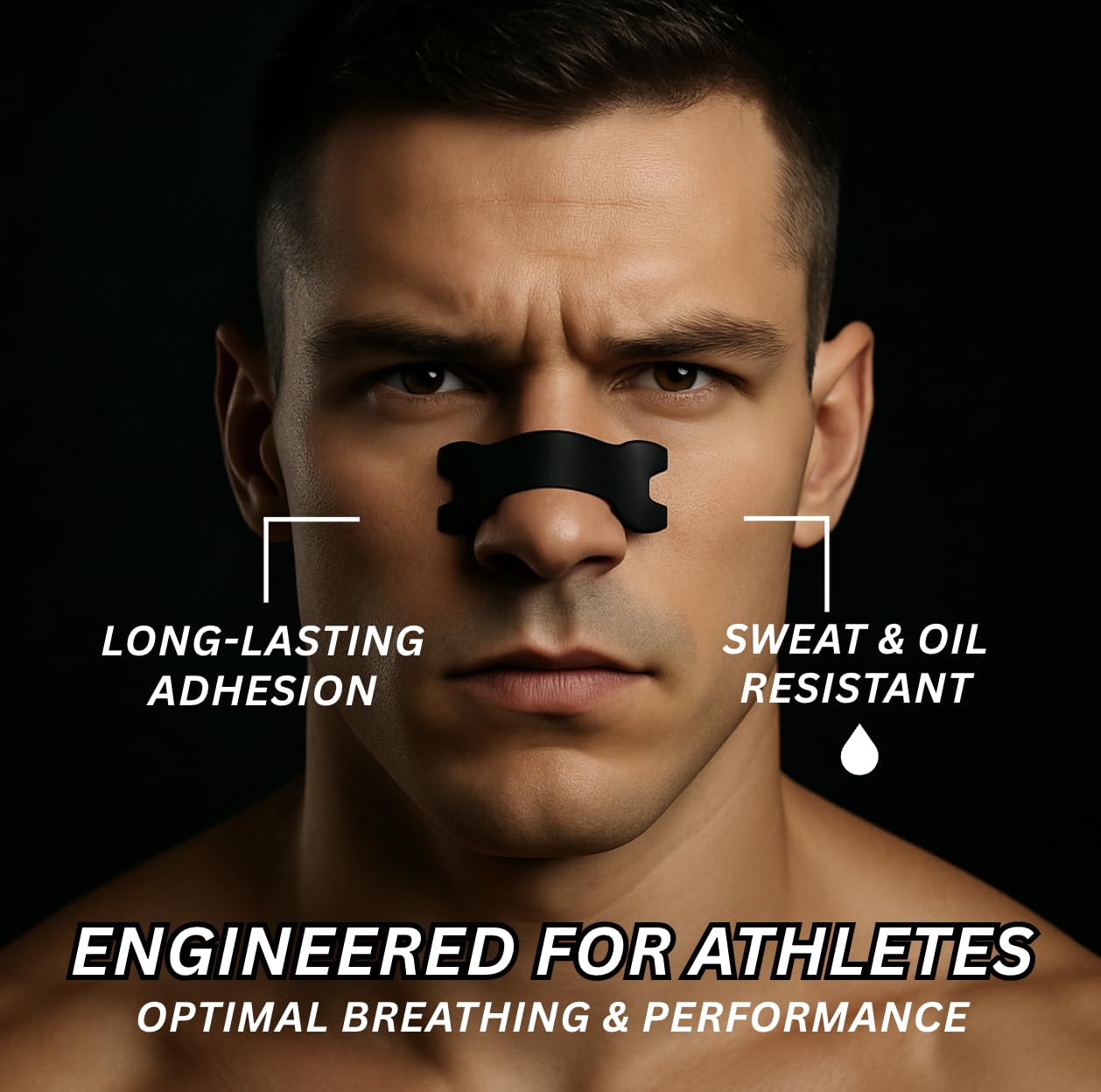 Performance Nose Strips for Breathing (90 Count) - Oil & Sweat Proof Adhesive - Athletic Nasal Strips for Snoring & Sleeping - Black, Wide, Universal Fit, Extra Strength Snoring Solution for Sleep