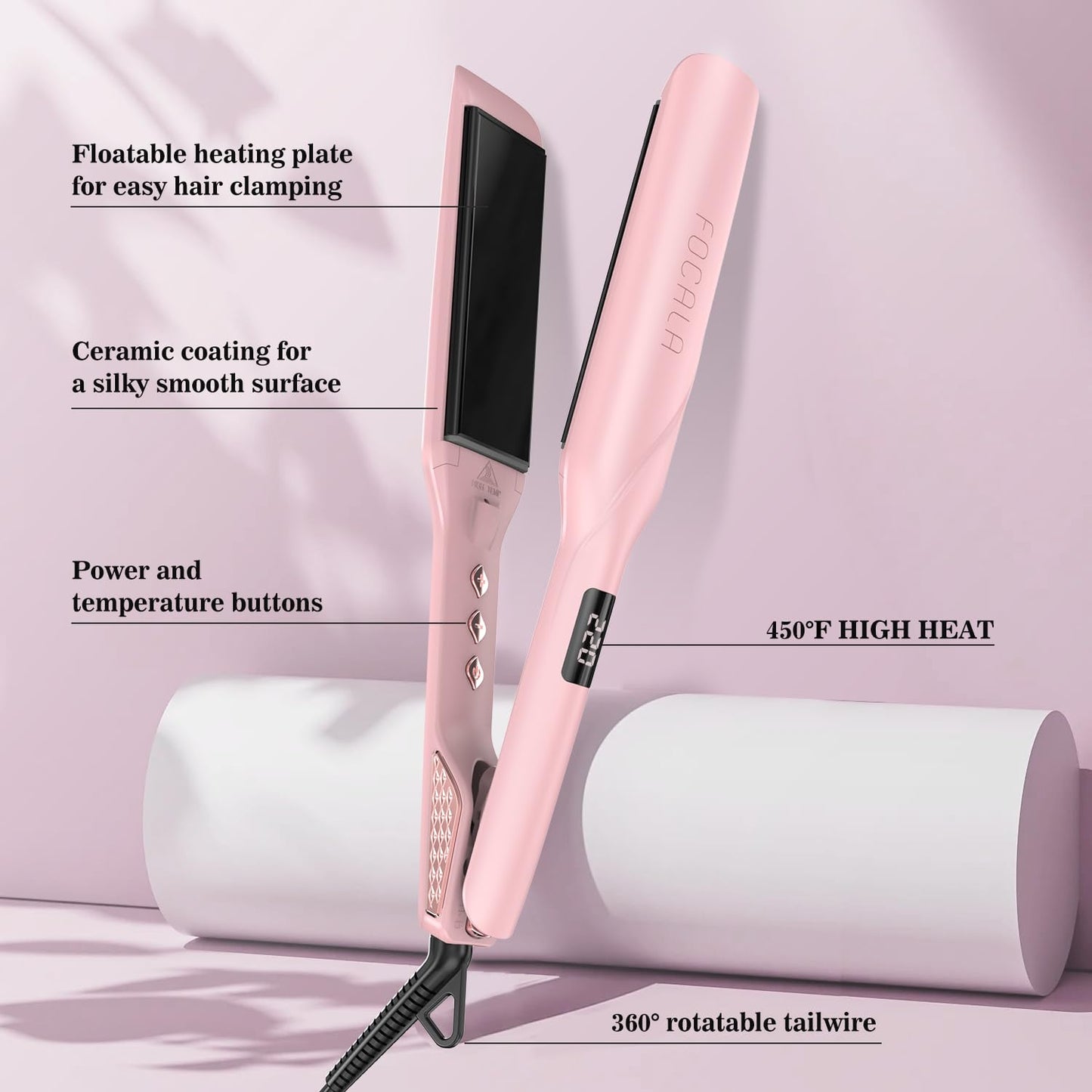 FOCALA Wide Hair Straightener Flat Iron 1.75 Inch - Professional Ceramic Flat Iron Fast Styling - Dual Voltage Hair Straightenin