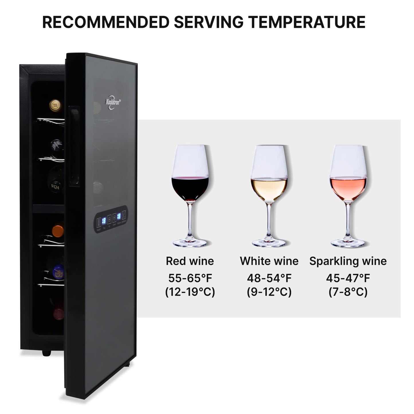 Koolatron Urban Series 12 Bottle Wine Cooler Refrigerator Dual Zone Thermoelectric Wine Fridge Freestanding Wine Cellar for Red White Sparkling Wine Ideal for Kitchen Apartment RV