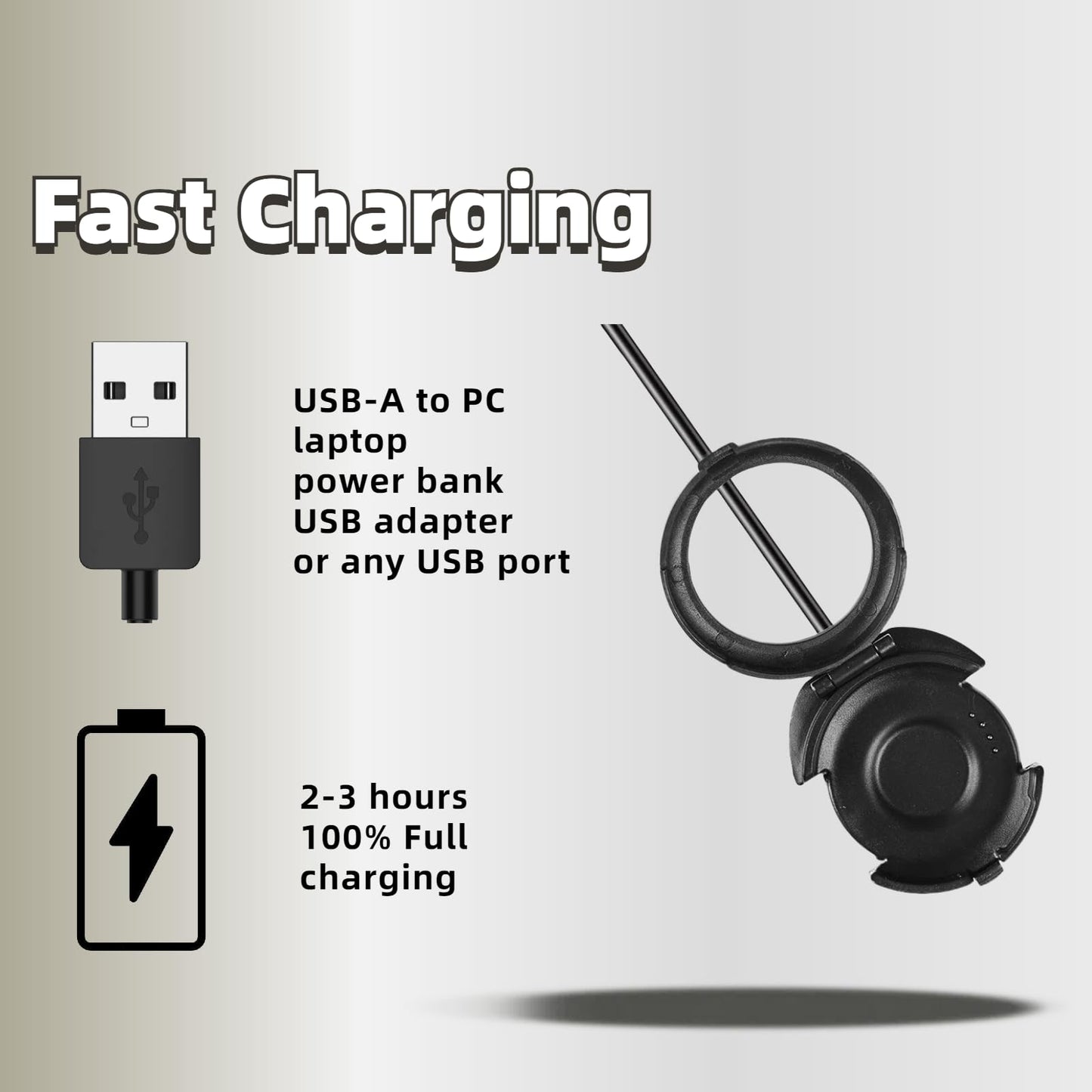 Qhbamd Charging Cable Dock Compatible For Huami Amazfit Stratos 2/2S A1609 Smart Watch, Usb Type A, 100Cm, Black