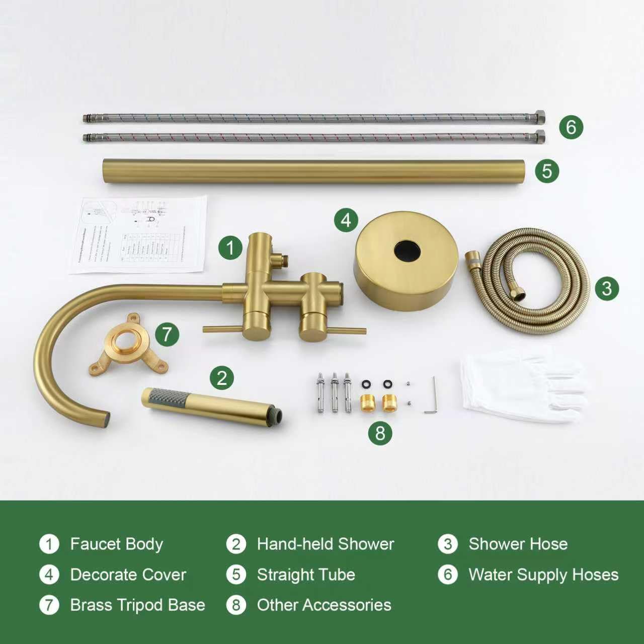 Taplong Brushed Gold Free Standing Tub Faucet Freestanding Bathtub Faucet with Handheld Sprayer, Floor Mount Tub Filler, Shower Tub Faucet Set Complete, Bathtub Faucet with Shower-51005BG