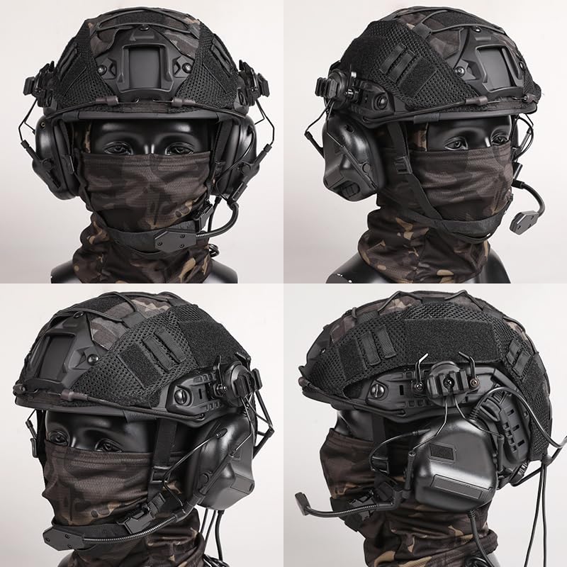 TUMHUTS Tactical Helmet with Headset,Adjustable Helmet with Helmet Cover and Fcae Mask for Cosplay Military Tactical Airso...