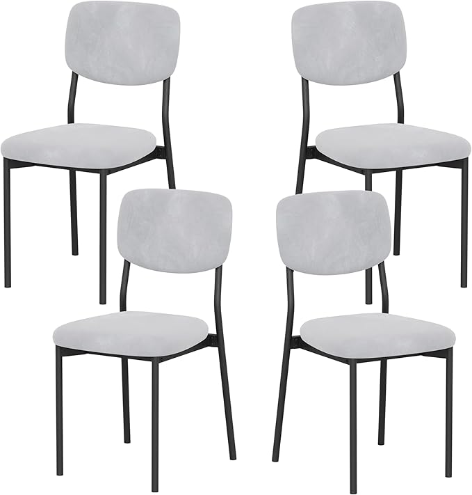 Einhomn Upholstered Dining Chairs Set of 4, Stackable Modern Dining Room Chairs, Kitchen Chairs w/Soft Velvet Backrest & Sturdy Metal Legs for Restaurant, Living Room, Light Grey