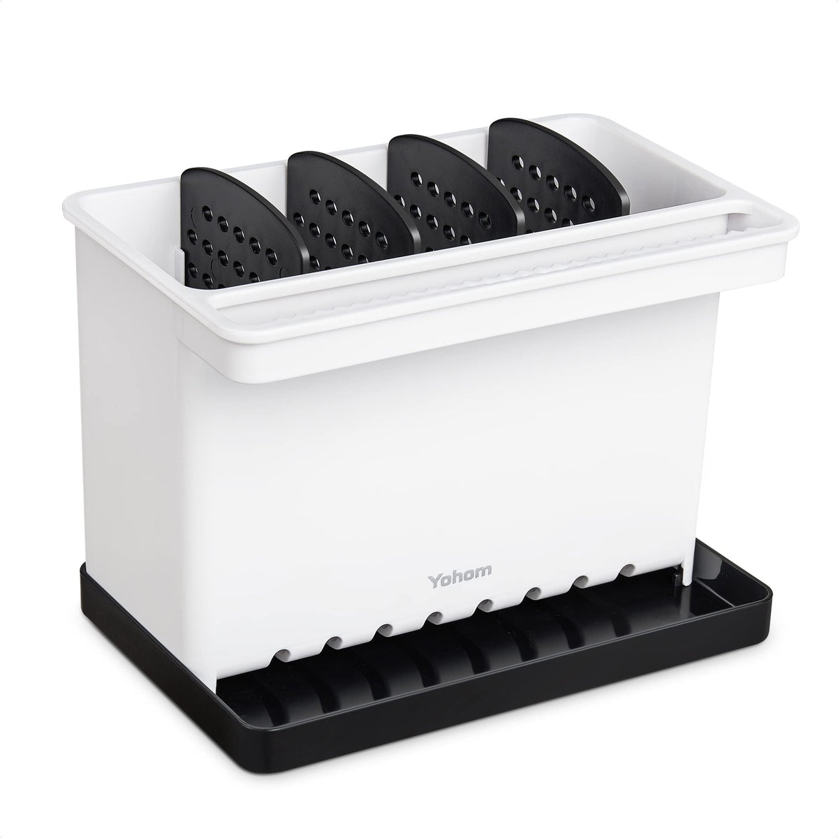 YOHOM Sink Brush Holder for Kitchen Sink Sponge Caddy Countertop Organizer Plastic Dish Scrubber Holder with Dividers
