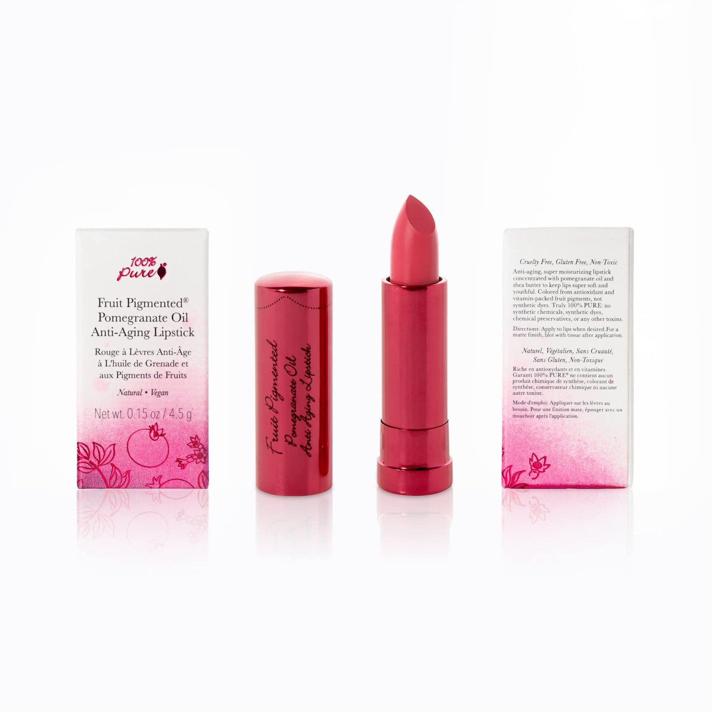 100% PURE Pomegranate Oil Anti-Aging Lipstick Long Lasting, Vibrant Makeup - Moisturizing Cocoa Butter Satin Finish - Vegan Frui