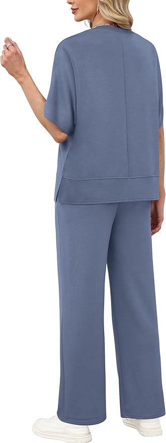 XIEERDUO Women's Side Slit Lounge Sets 2 Piece Travel Outfits Airport Tracksuit Oversized Wide Leg Loungewear S-3XL