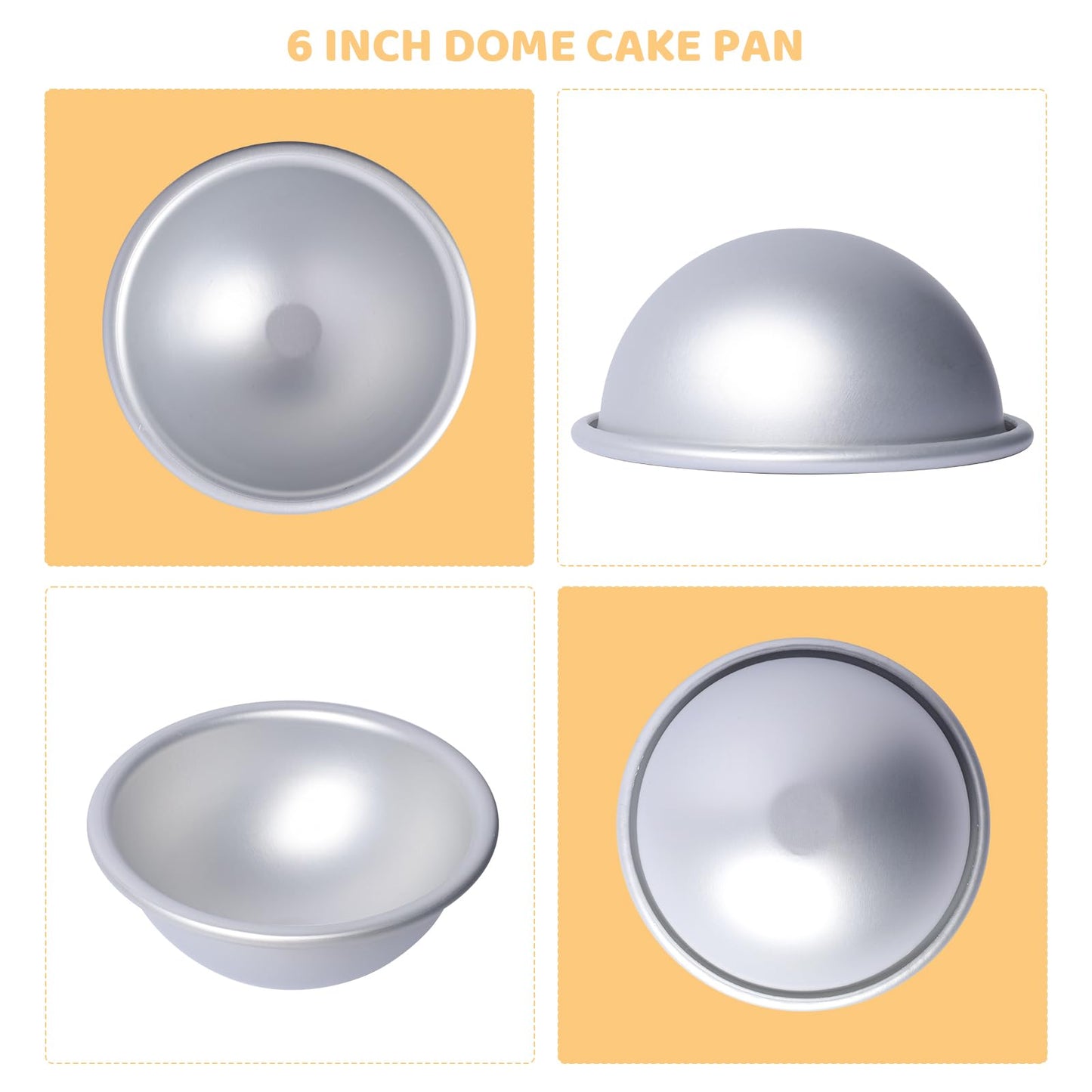Gvhntk 2 Pcs Dome Cake Pan 6 Inch Football Shaped Anodized Aluminum Hemisphere Nonstick Ball Pan for Birthday DIY Cakes Wedding Anniversary Baking Tools (2, 6 Inch)